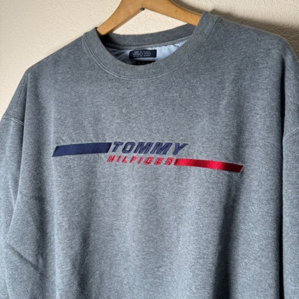 VTG Tommy Hilfiger‎ Sweatshirt Mens XL Gray Embroidered Logo Pullover Crewneck